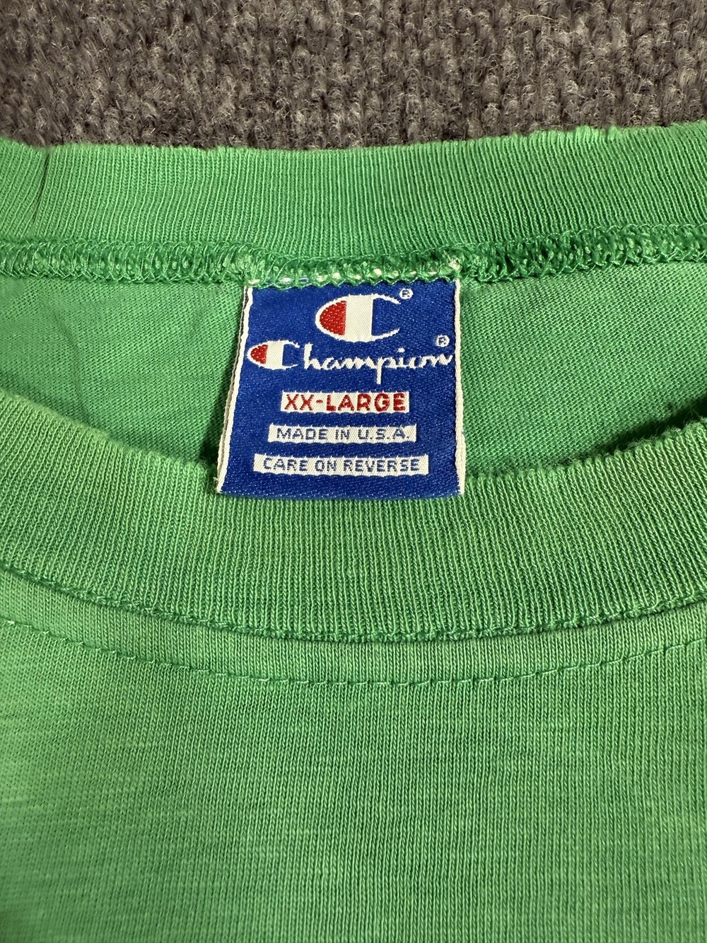 Vintage Champion Shirt Mens 2XL Green Solid Crewneck T-Shirt Tee USA Made Top - Picture 7 of 10